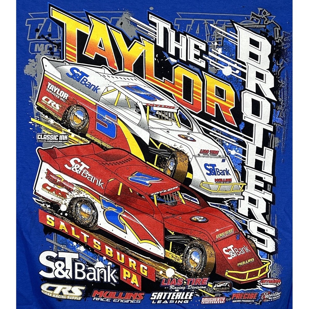 Racing Shirt Mens L Blue Short Sleeve Graphic Print Dirt Track Taylor Motorsport